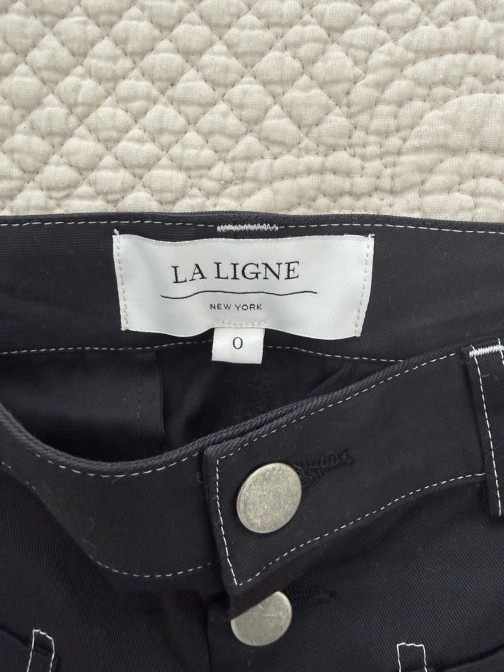 La Ligne Black Pants with White Topstitching